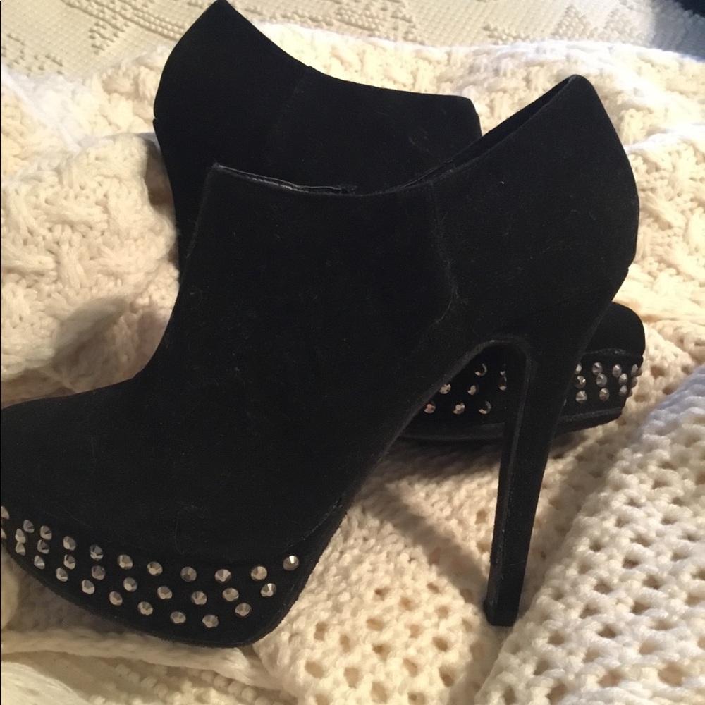 Velvet studded booties